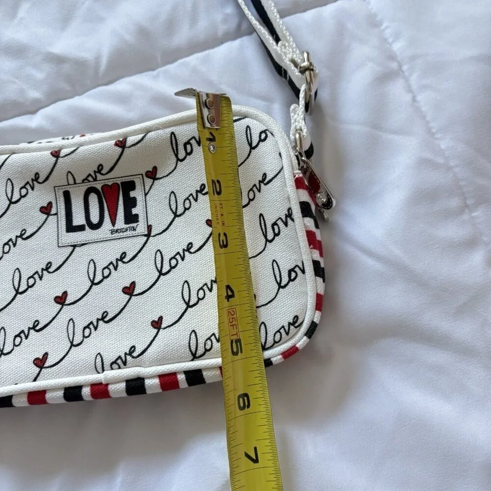 Brighton Love Scroll Canvas‎ Crossbody Bag Purse White Red Black Hearts